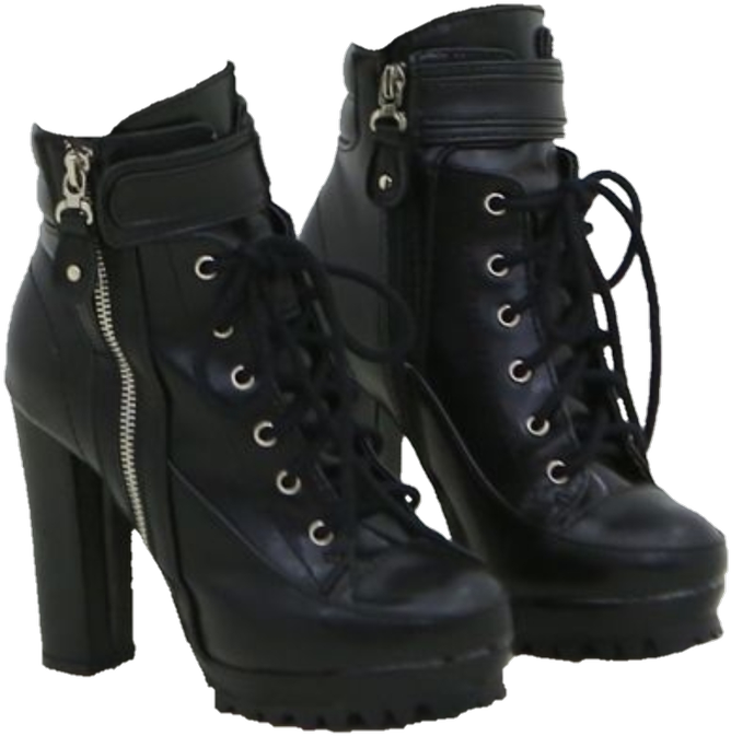 Black Heeled Lace Up Ankle Boots PNG Image