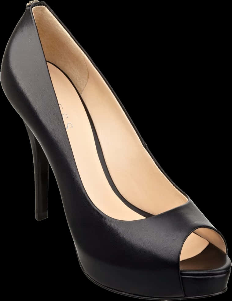 Black High Heel Peep Toe Pump PNG Image