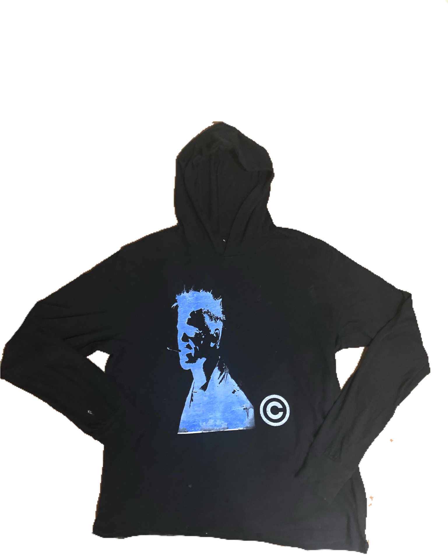 Black Hoodie Blue Graphic Design PNG Image