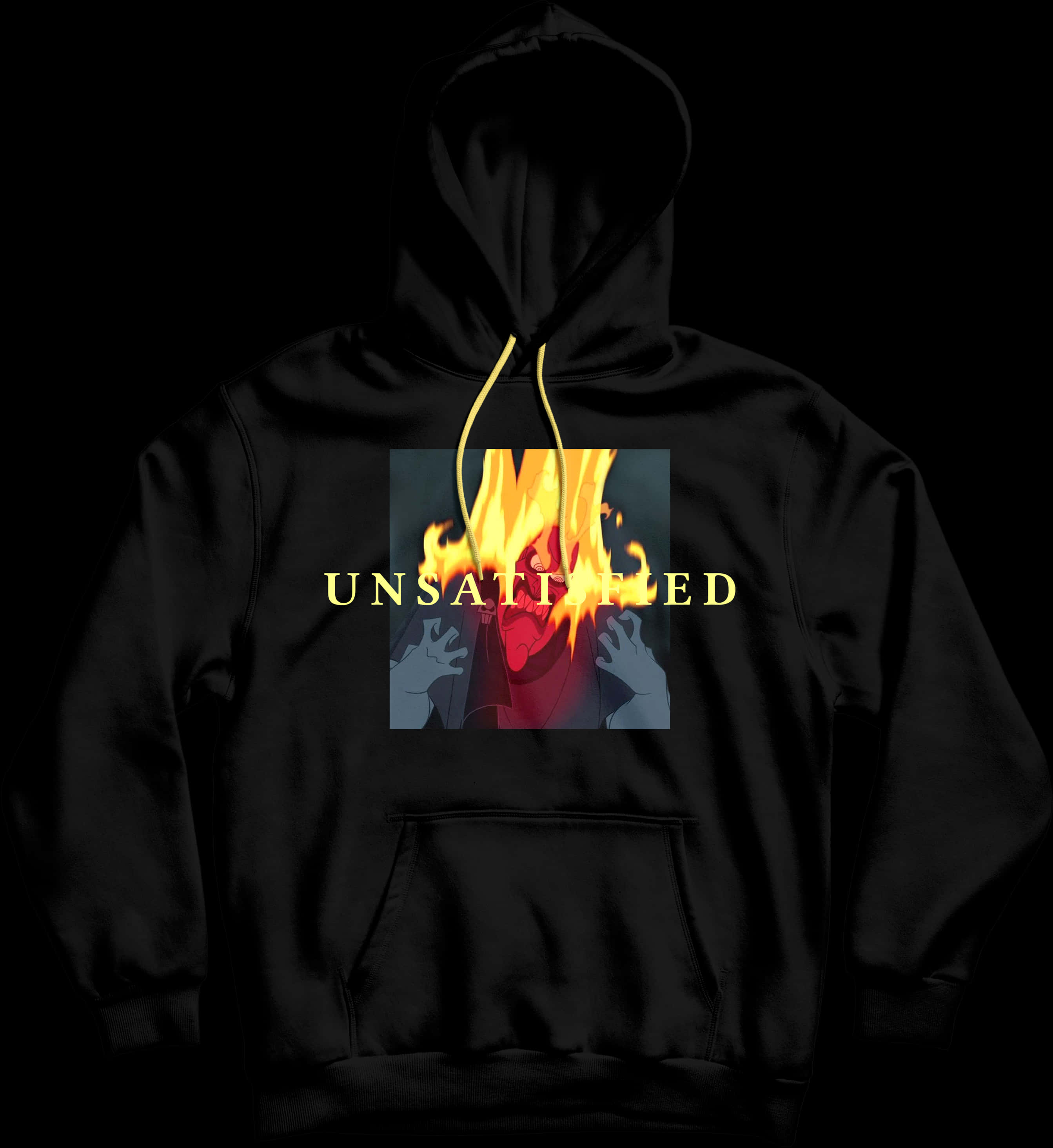 Black Hoodiewith Unsatiated Fire Graphic PNG Image