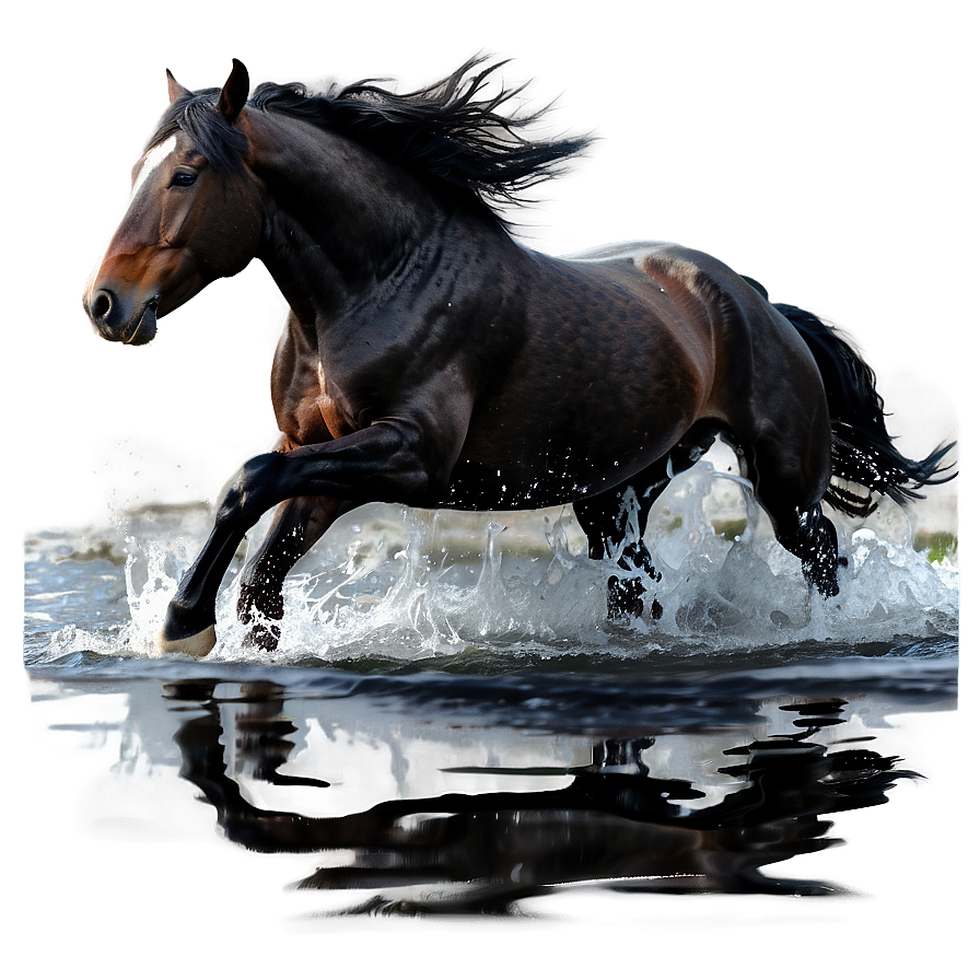 Black Horse Running In Water Png Phk PNG Image