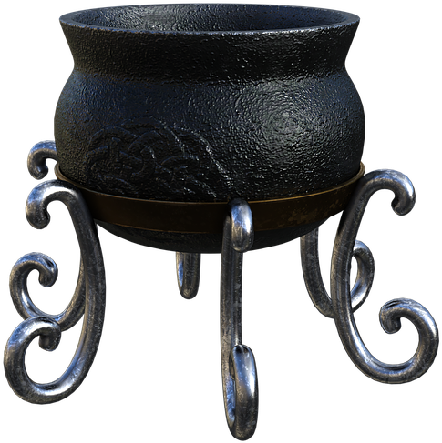 Black Iron Cauldronon Stand PNG Image