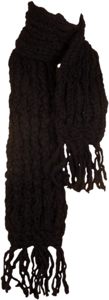 Black Knitted Scarfwith Fringe PNG Image