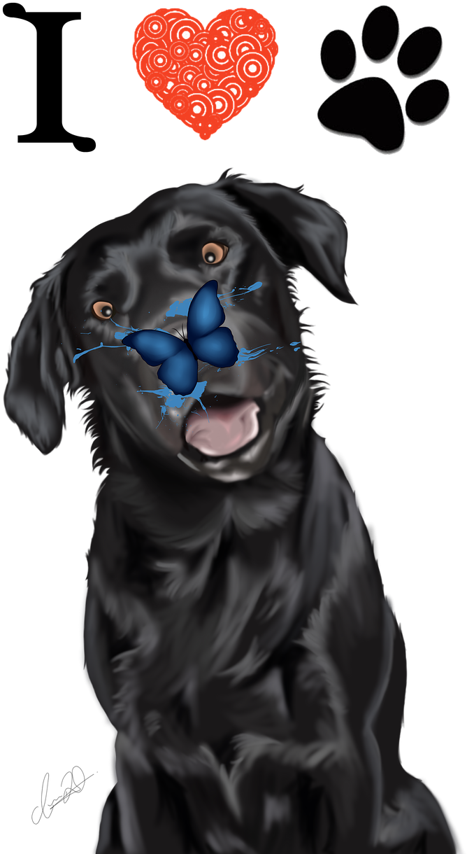 Black Labrador Love Illustration PNG Image