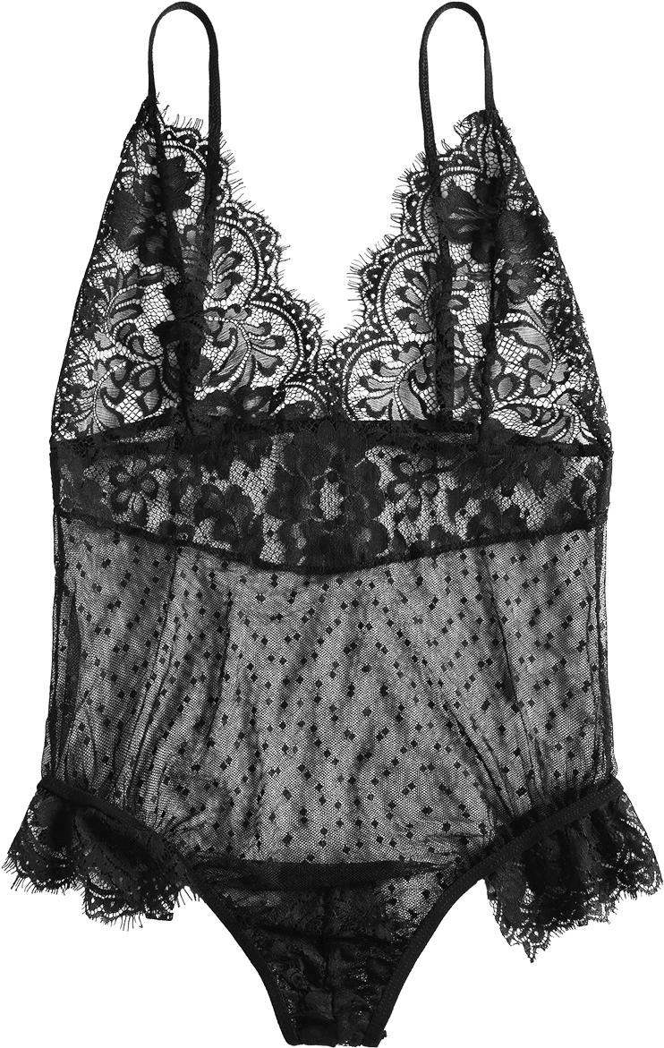 Black Lace Bodysuit Lingerie PNG Image