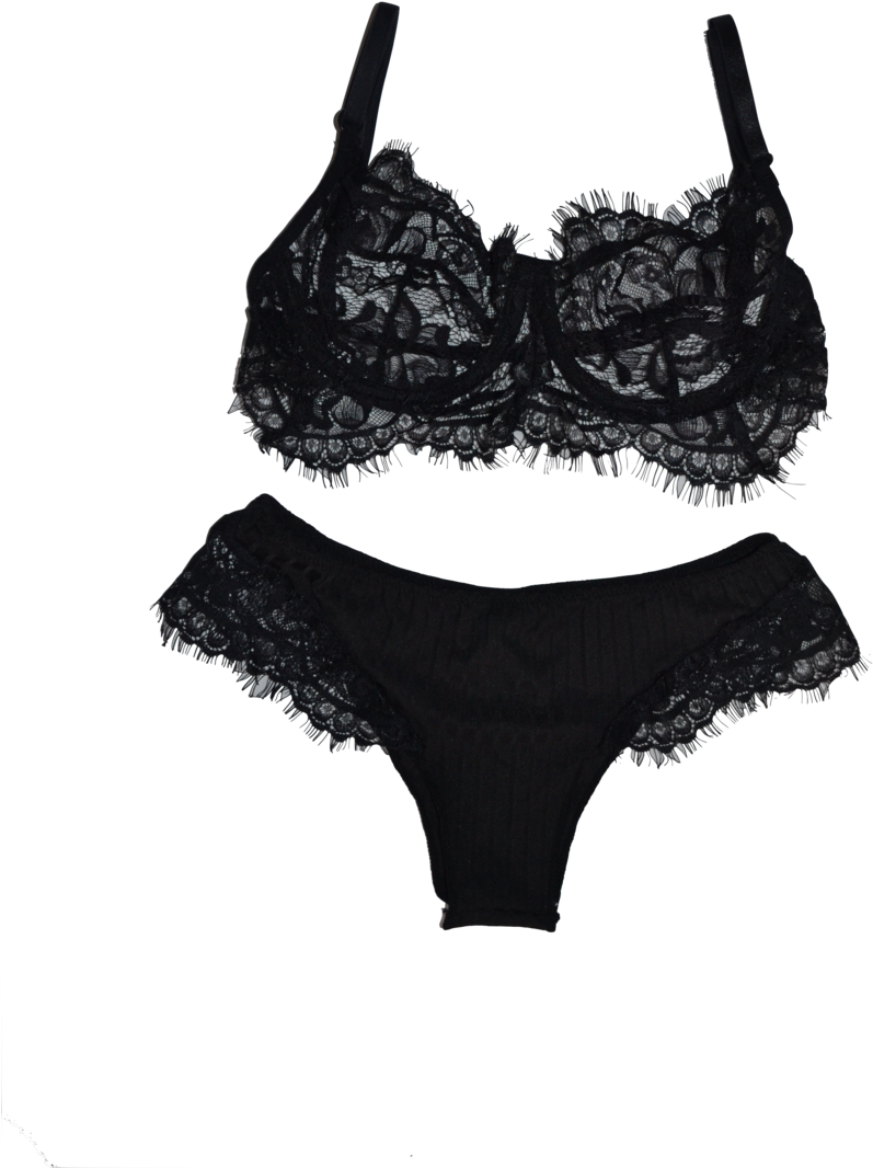 Black Lace Lingerie Set PNG Image