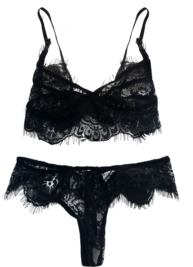 Black Lace Lingerie Set PNG Image