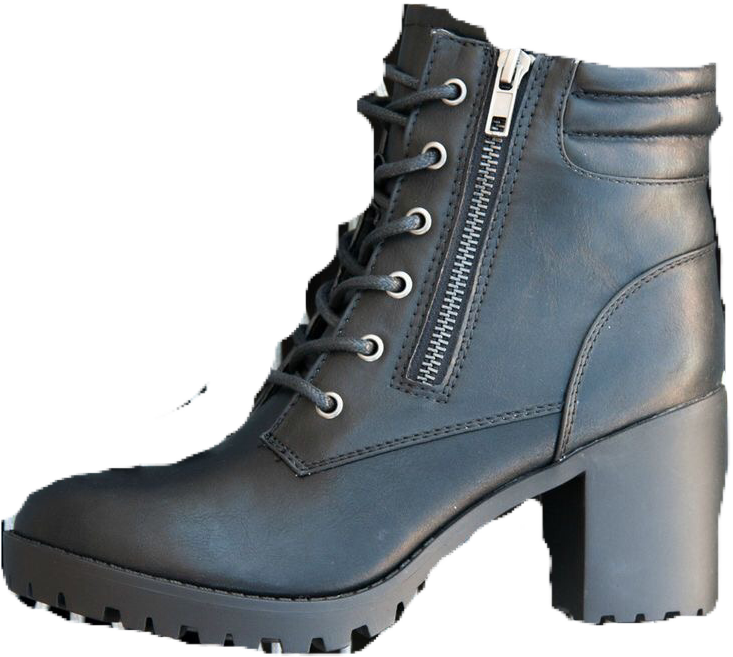 Black Laced Bootwith Heeland Zipper.png PNG Image