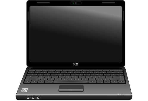 Black Laptop Open Front View PNG Image