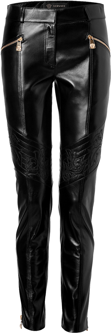 Black Leather Designer Pants PNG Image