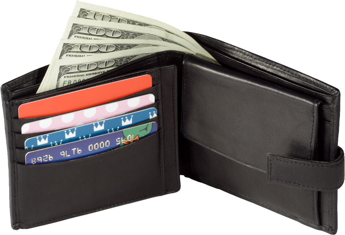 Black Leather Walletwith Cashand Cards PNG Image