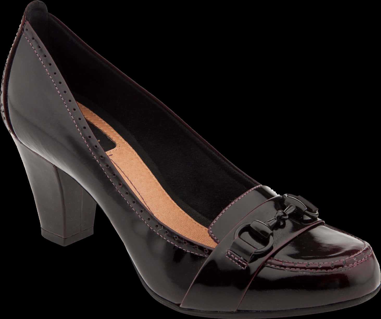 Black Patent Leather Heeled Loafer PNG Image