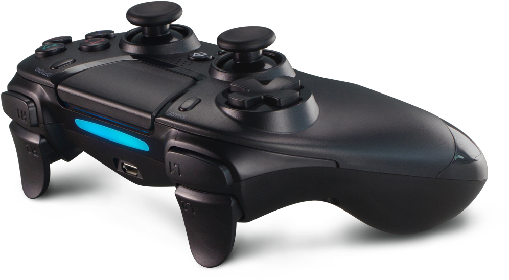 Black Play Station Controllerwith Blue Lightbar PNG Image