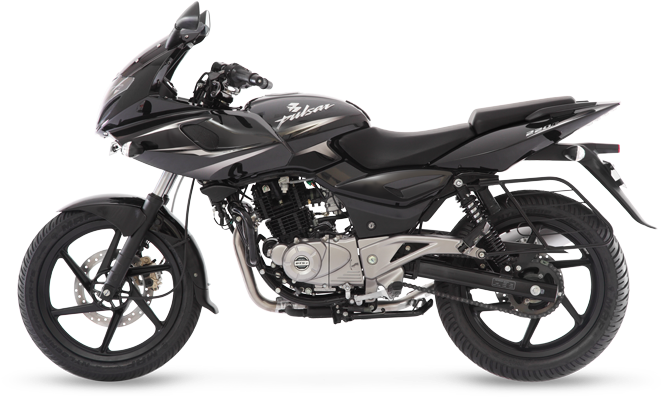 Black Pulsar Motorcycle Profile View PNG Image