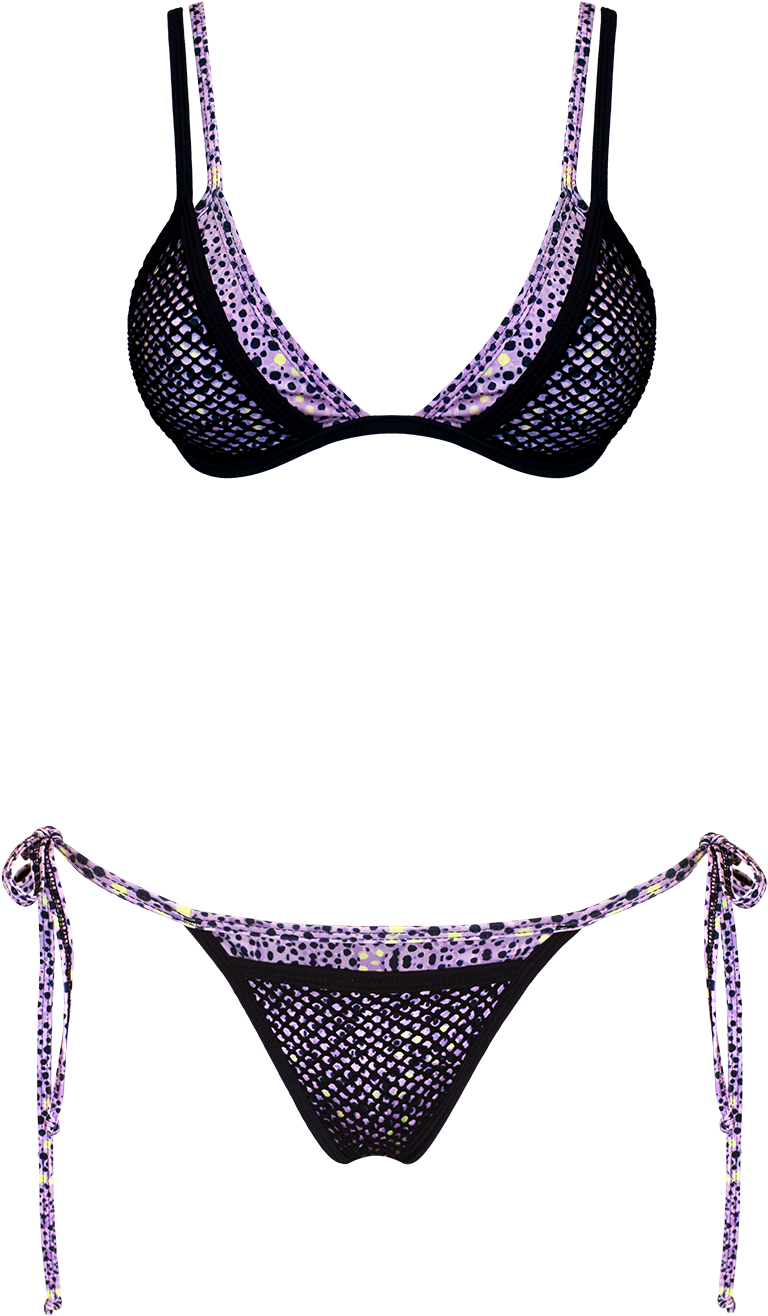 Black Purple Patterned Bikini PNG Image