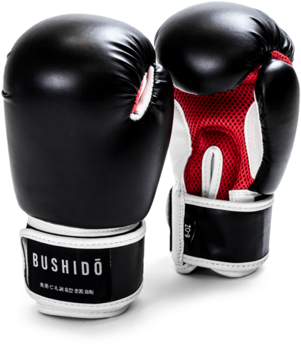 Black Red Bushido Boxing Gloves PNG Image