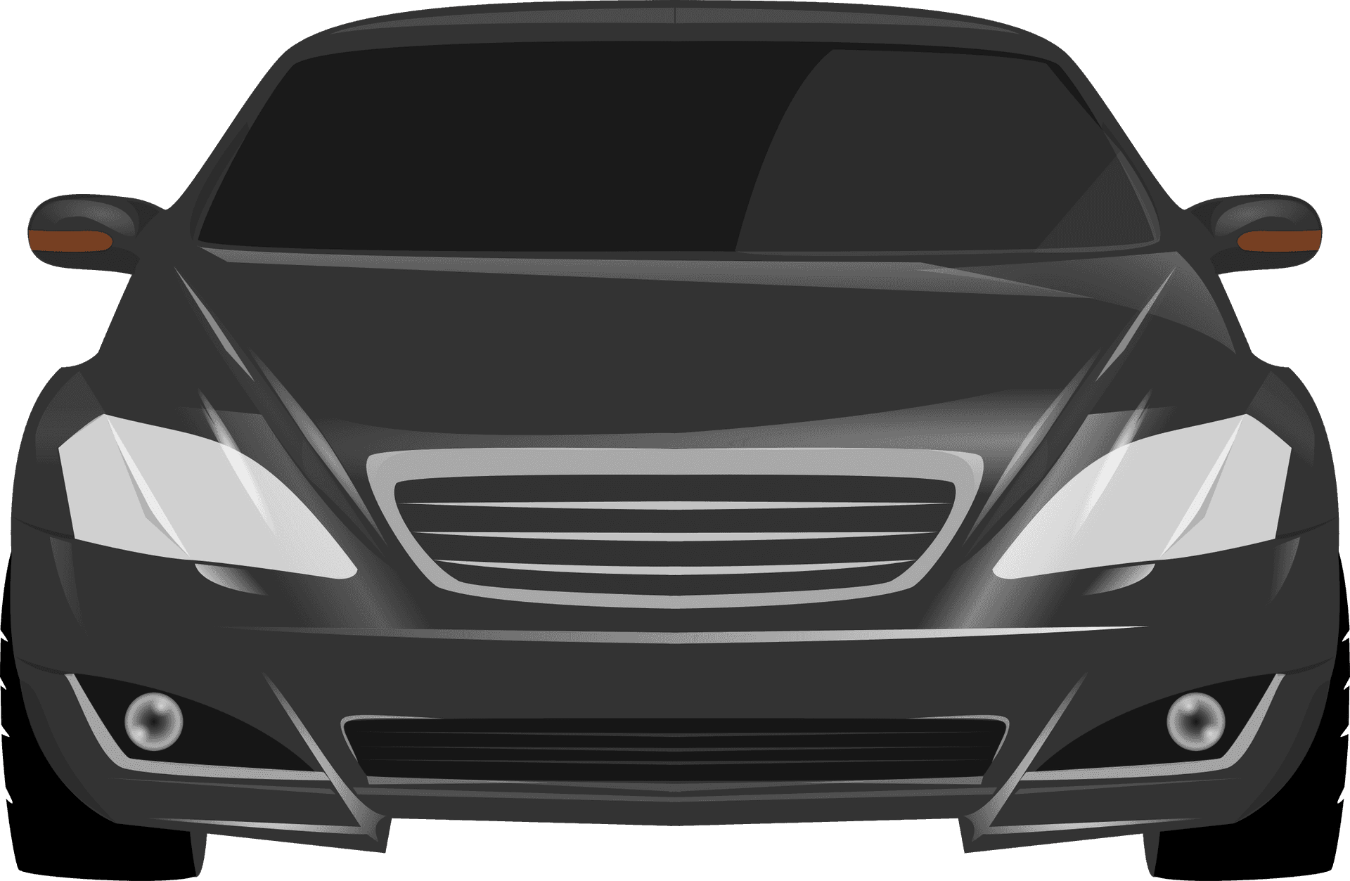 Black Sedan Front View Vector PNG Image