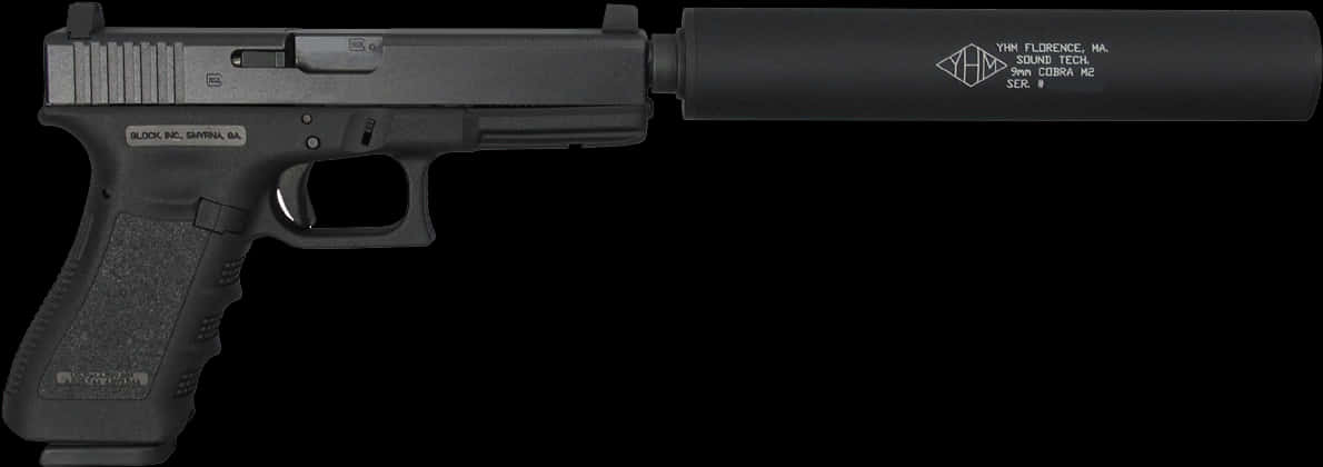 Black Semi Automatic Pistol With Silencer PNG Image