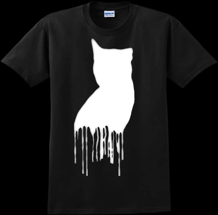 Black Shirt Cat Silhouette Dripping Design PNG Image