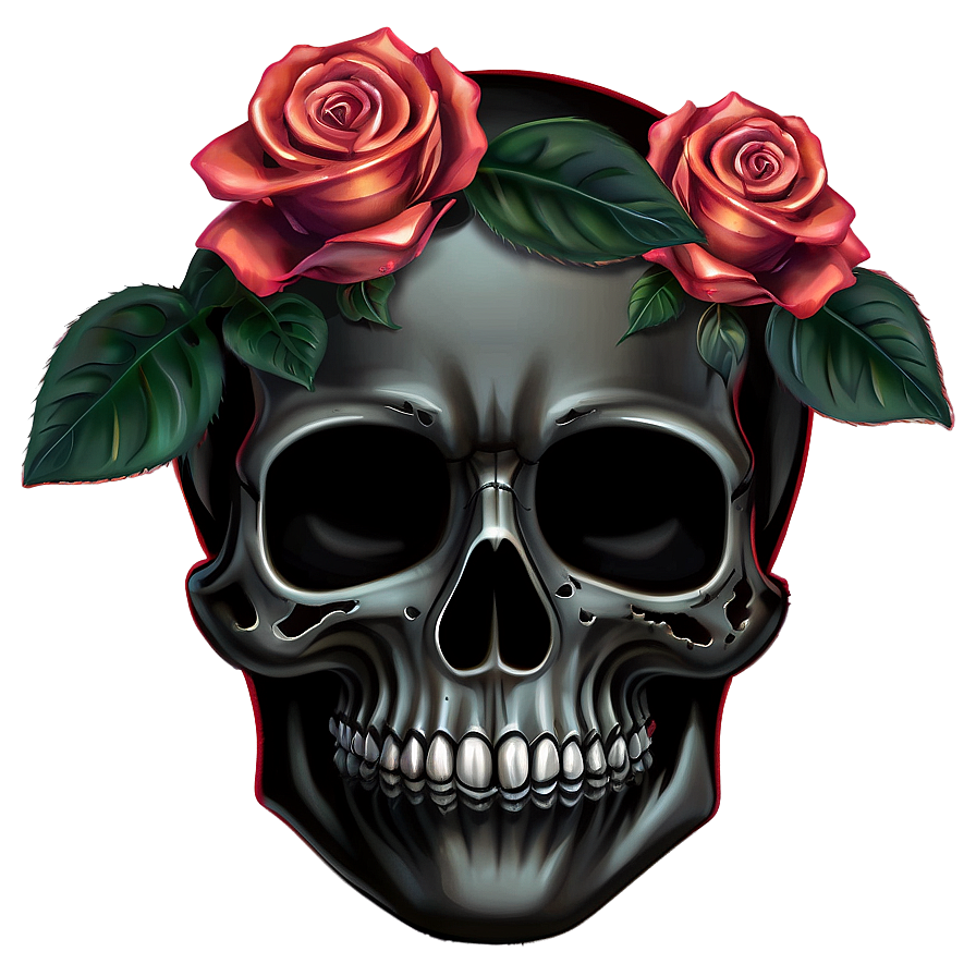 Black Skull With Roses Png Sqn11 PNG Image