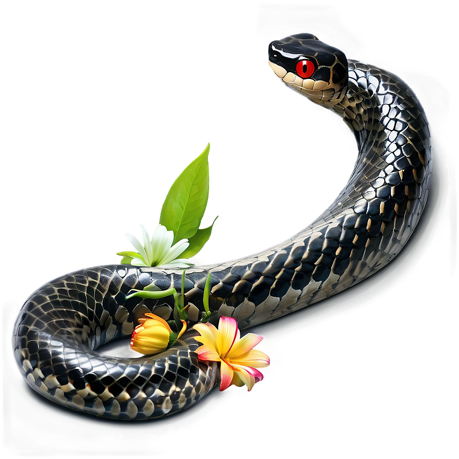 Black Snake With Flowers Png Sxt PNG Image