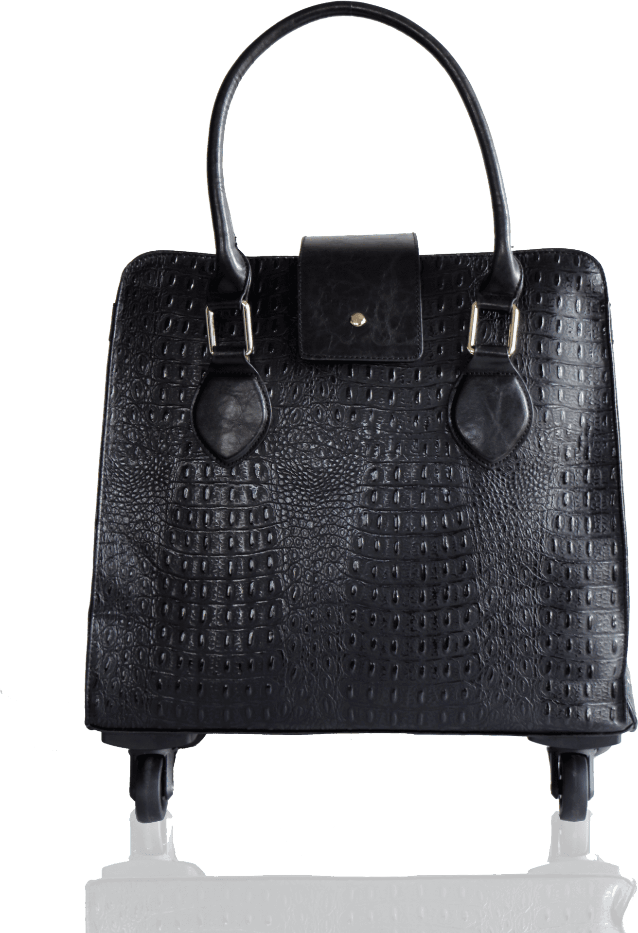 Black Textured Leather Purse Standing PNG Image