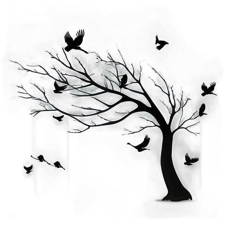 Black Tree With Birds Flying Away Png Uts79 PNG Image