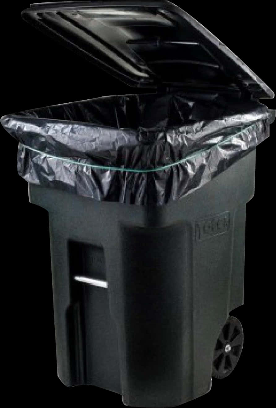 Black Wheeled Trash Canwith Lid PNG Image