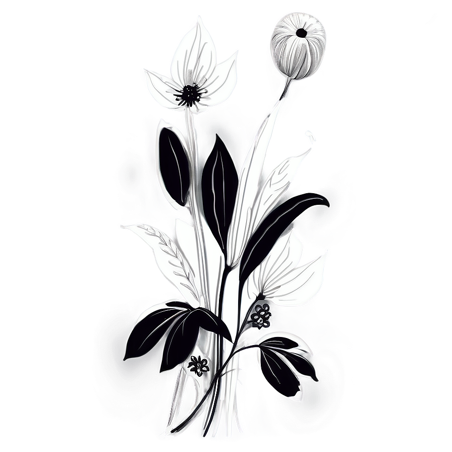 Black White Floral Illustrations Png 06282024 PNG Image