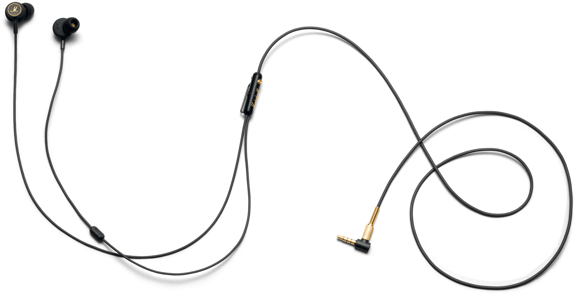 Black Wired Earbudswith Gold Plug PNG Image