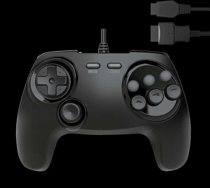 Black Wired Game Controller PNG Image