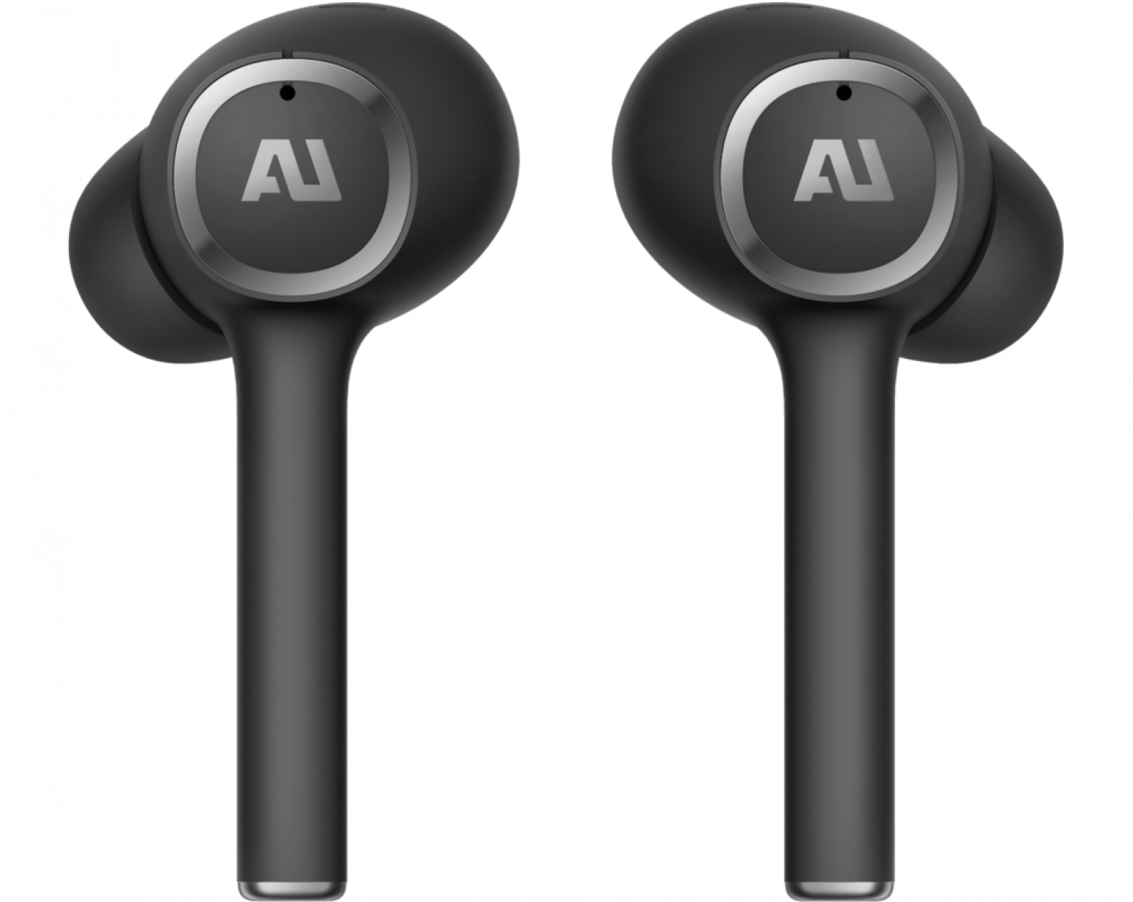 Black Wireless Earbuds Product Showcase PNG Image