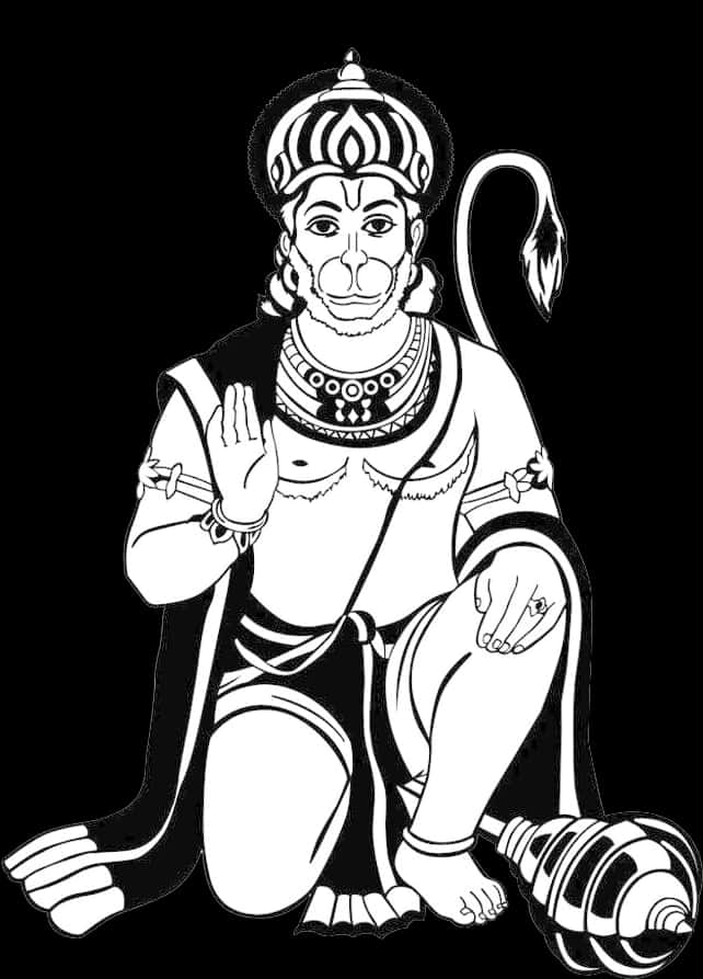 Blackand White Hanuman Graphic PNG Image