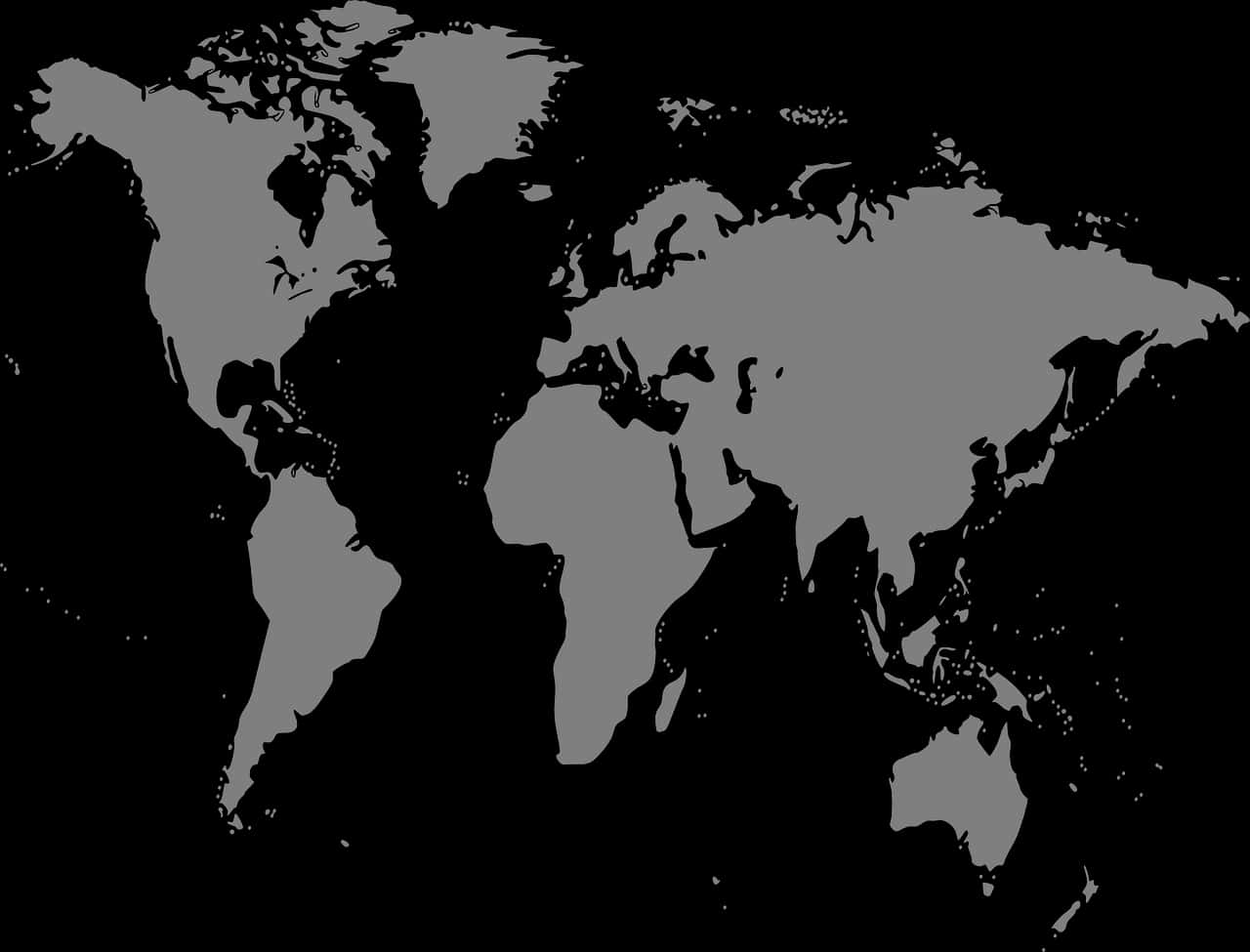 Blackand White World Map PNG Image