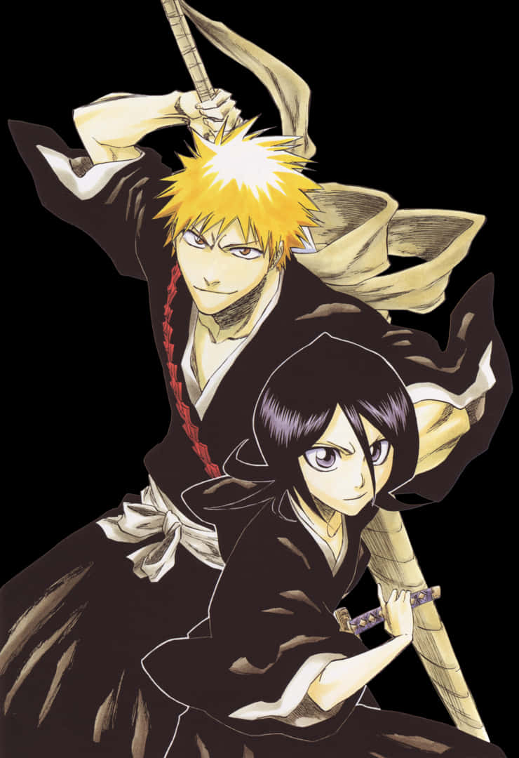 Bleach_ Anime_ Characters_ Ichigo_and_ Rukia PNG Image