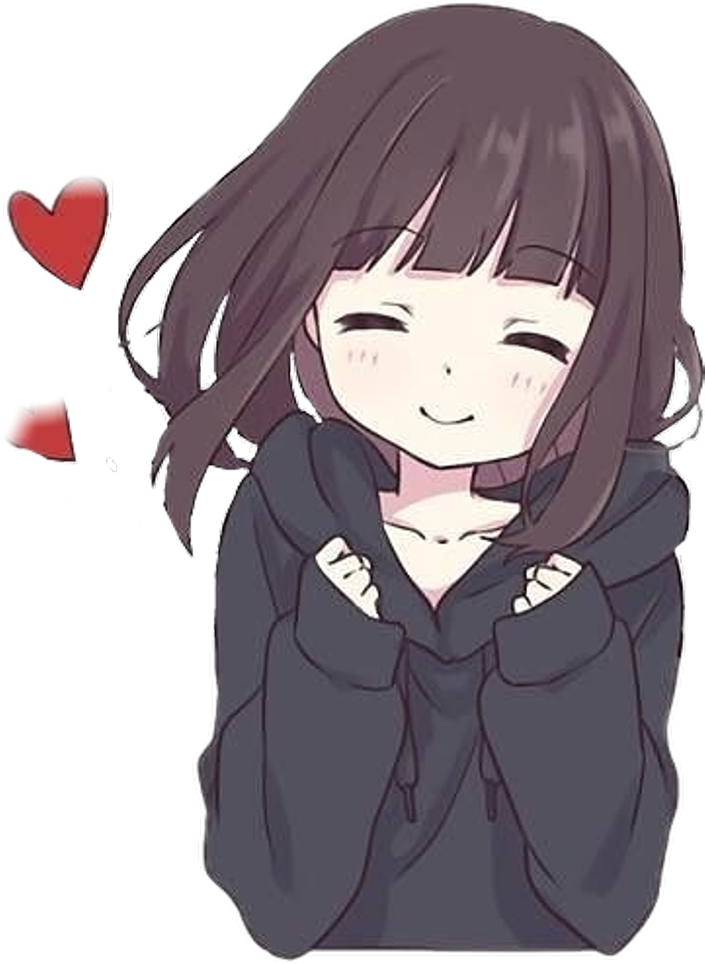 Blissful Anime Girlwith Hearts PNG Image