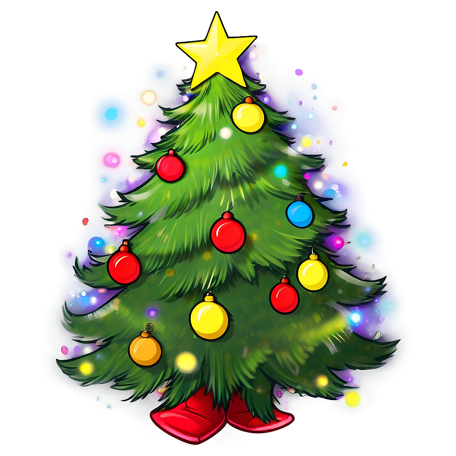 Blissful Christmas Tree Cartoon Png Lwu PNG Image