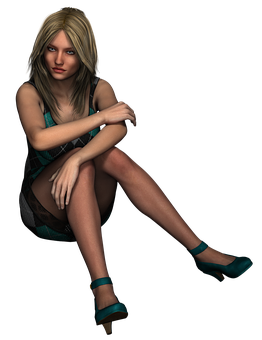 Blonde Animated Woman Seated PNG Image