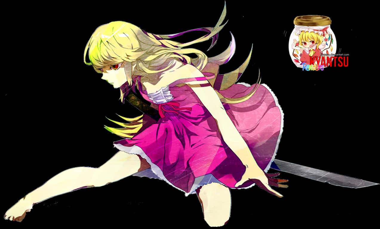 Blonde Anime Character Dynamic Pose PNG Image