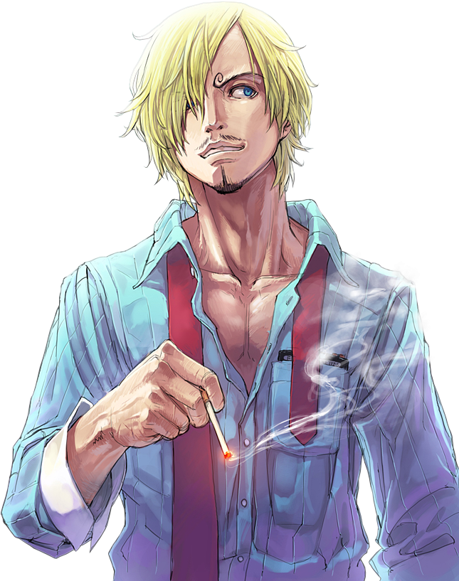 Blonde Anime Character Lighting Cigarette PNG Image