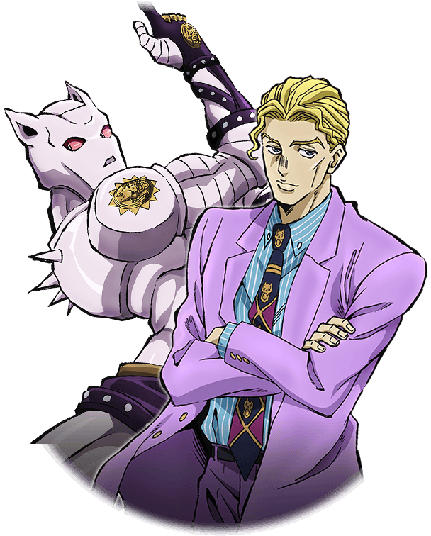 Blonde Anime Characterand Purple Stand PNG Image