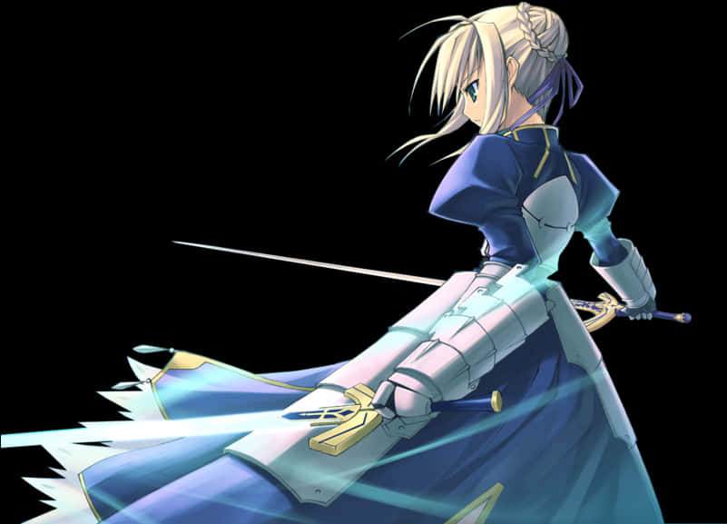 Blonde Anime Swordswoman PNG Image