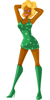 Blonde Cartoon Characterin Green Dress PNG Image