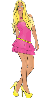 Blonde Cartoon Characterin Pink Dress PNG Image