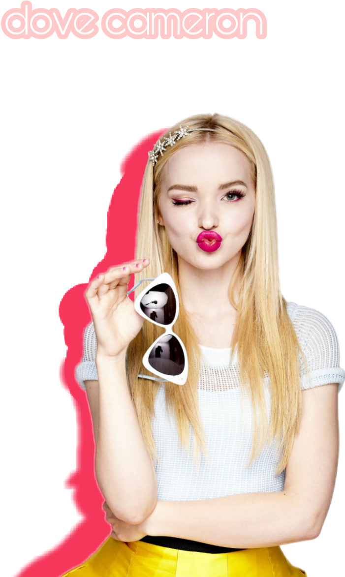 Blonde Celebrity Poutingwith Sunglasses PNG Image