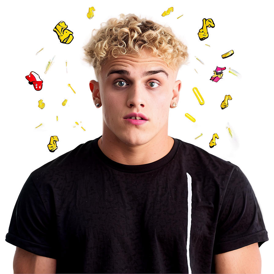 Blonde Curly Haired Manwith Graphic Icons PNG Image