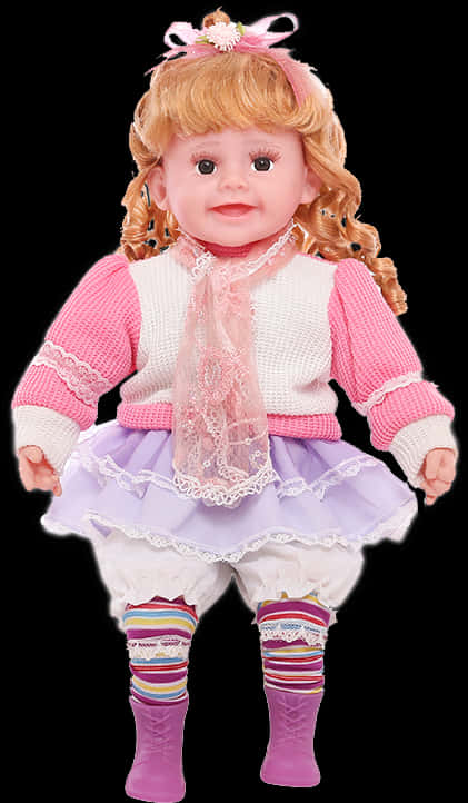 Blonde Dollin Pinkand Purple Outfit PNG Image