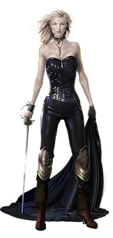 Blonde Female Warriorin Black Attire PNG Image