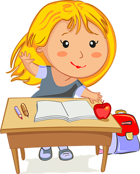 Blonde Girl Studying Cartoon PNG Image