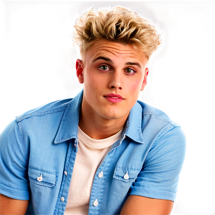 Blonde Manin Blue Shirt PNG Image